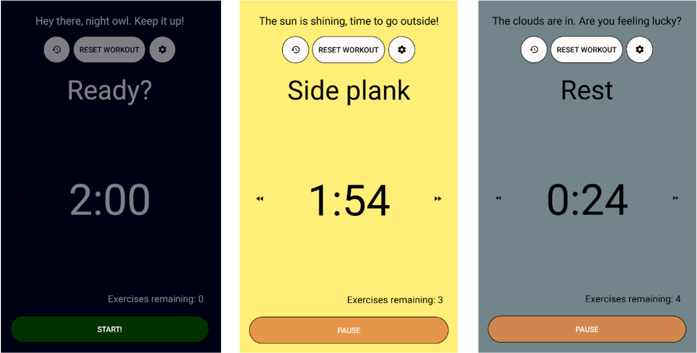 Exercise app home page