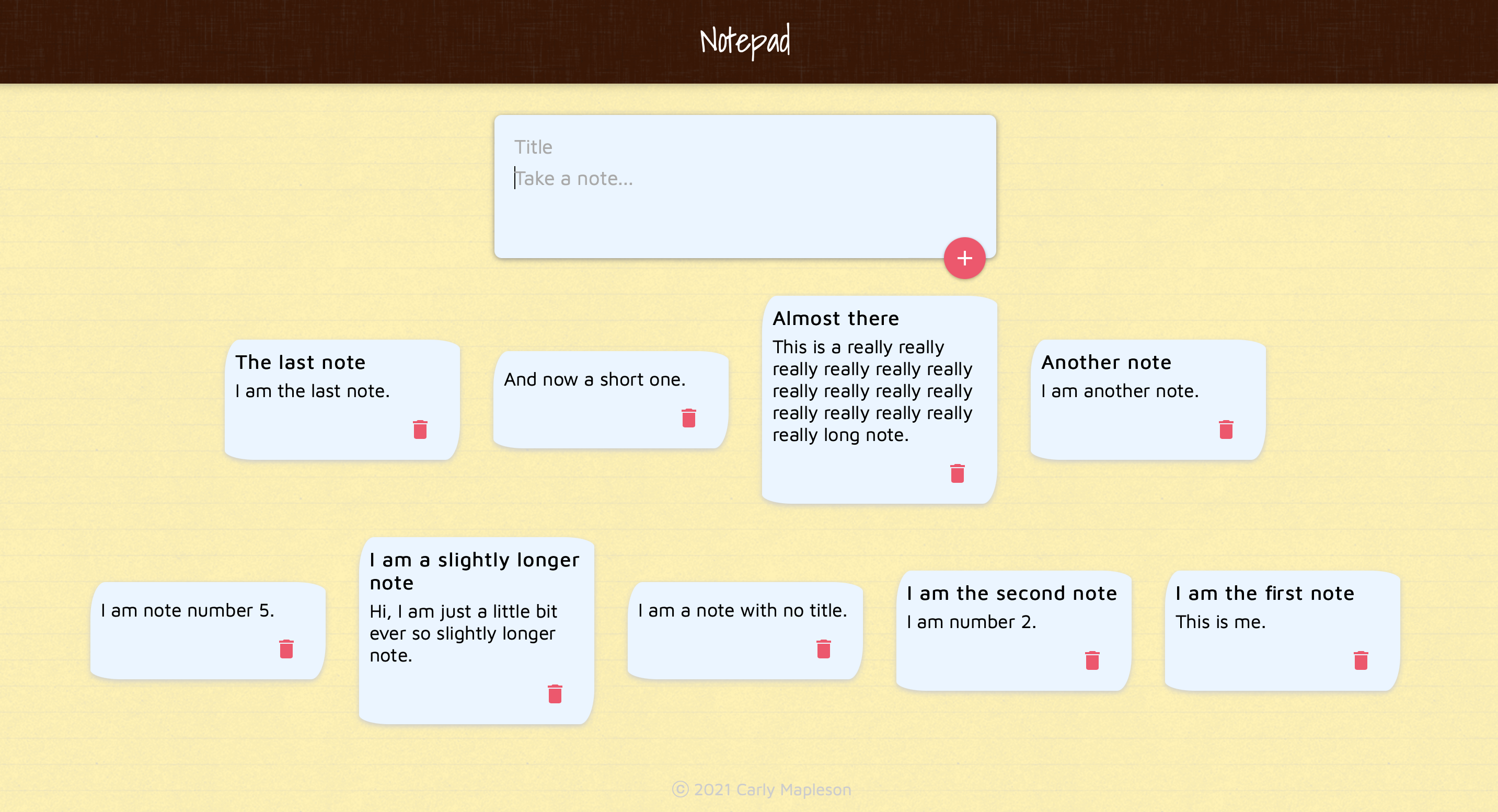 Notepad app home page